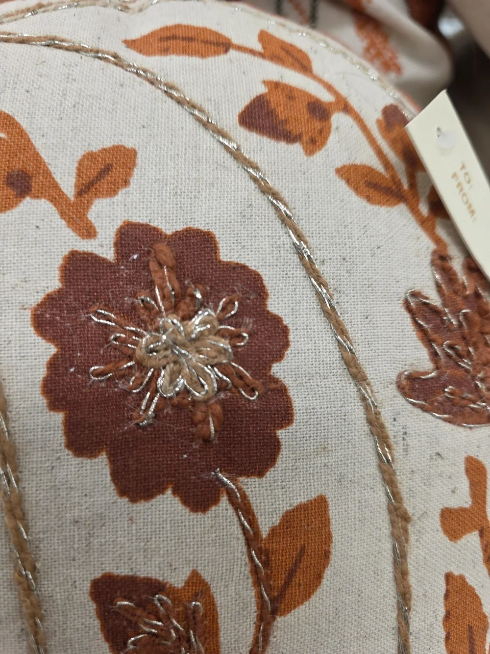 Magaschoni Floral Embroidered Pumpkin Accent Pillow-NWT